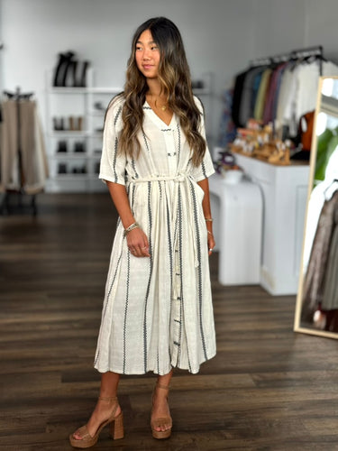 Ace & Jig White With Black Embroidered Stitch Dress, Medium