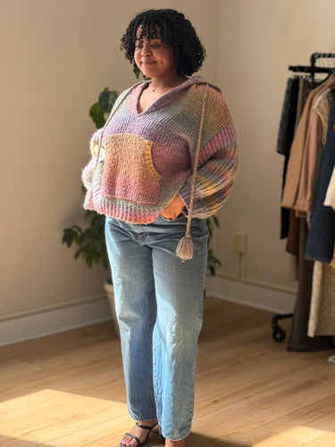 Love Shack Fancy Remington Knit Hoodie in Rainbow Ombre, XS/S