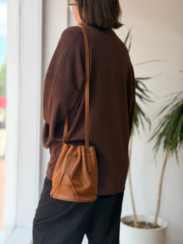 Jenni Kayne Mini Leather Drawstring Bucket Bag - retail 545