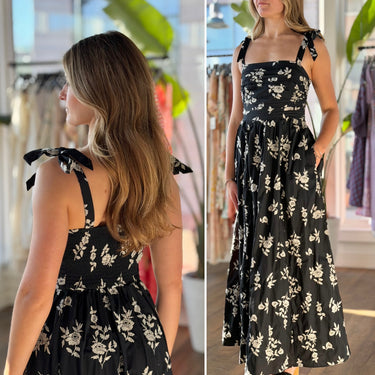 Abercrombie & Fitch NWT Black Embroidered Floral Dress, Small Tall