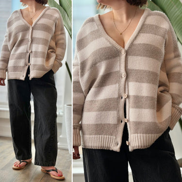 La Ligne Wool/Cashmere Striped Cardigan, Large