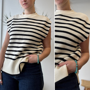 Closed Wool Striped Sweater Vest, Small