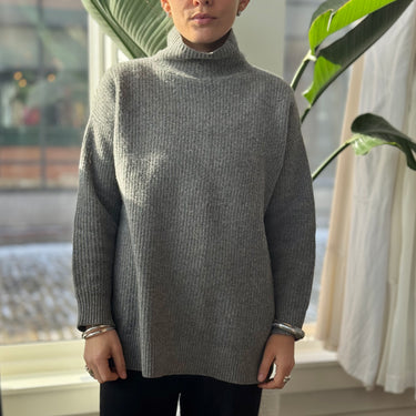 Demylee Grey Soft Wool Mock Neck Sweater, Small