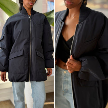 GANNI Navy Twill Oversized Bomber Jacket, XXSmall
