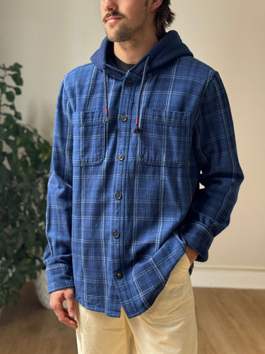 FatFace Blue Plaid Flannel Button Up Shirt, Men's XLarge