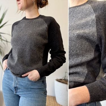 Black Brown Cashmere Crewneck Sweater, Men's Small