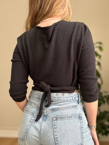 Shaina Mote Black Wrap Sweater, Medium