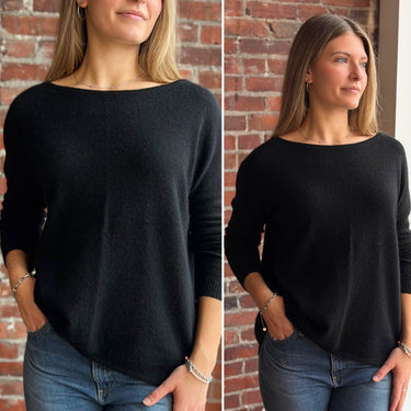 360 Sweater Black Scoop Neck Thin Knit Sweater, Small