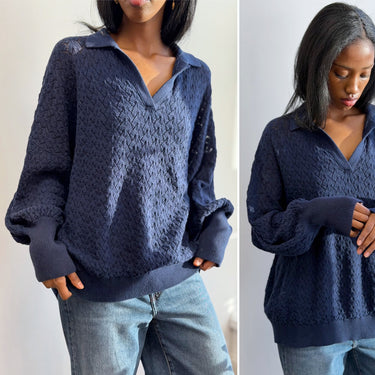 Mr. Mittens 100% Cotton Navy Polo Knit Sweater, Small