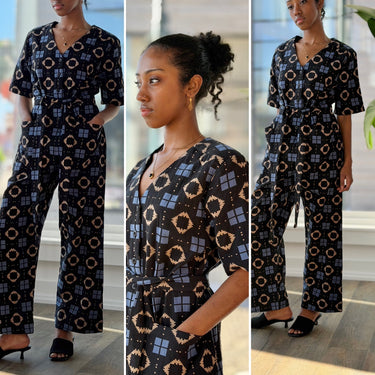 Ace & Jig Blue Geometric Coveralls Jumpsuit, Small