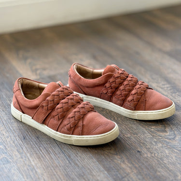 Frye Ivy Braid Strap Sneakers in Rose - gently worn, 8.5