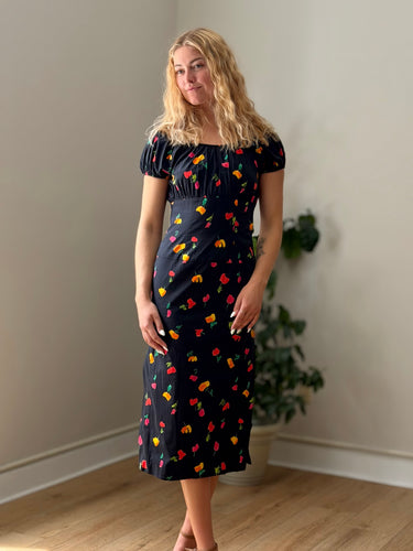 Caroline Constas Calla Black Floral Dress, Small