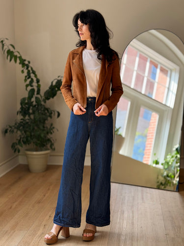 Sezane Zig Camel Suede Leather Biker Jacket, XSmall