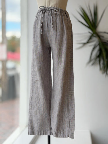 Deiji Studio Gray Pinstripe Linen Pants, XSmall