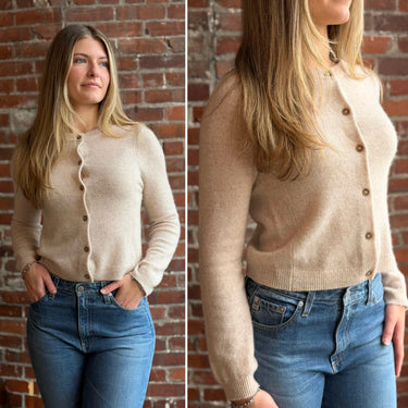 Velvet Oat Cashmere Cardigan, Medium