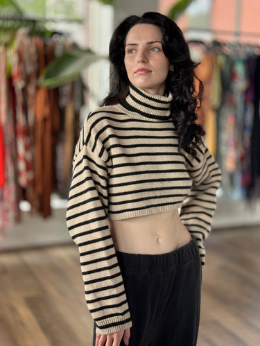 The Frankie Shop Mega Cropped Striped Turtleneck Sweater, XS/Small