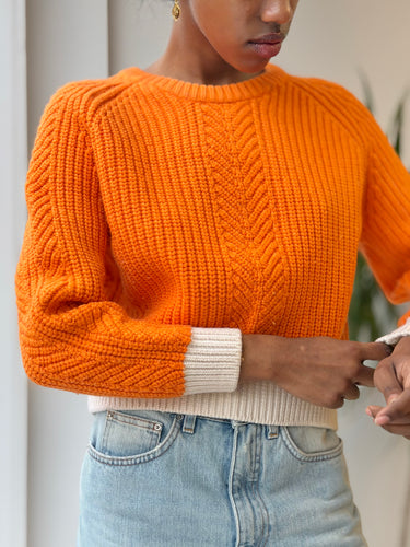 Tory Sport Orange Wool Crop Sweater, XSmall
