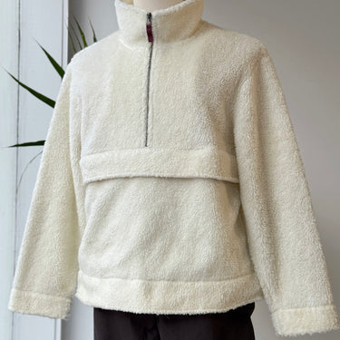 LL Bean Signature Ivory Sherpa Fleece Half Zip Anorak, Men's XLarge