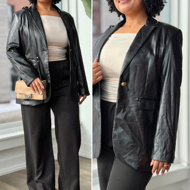 Zara Faux Leather Black Blazer, XLarge