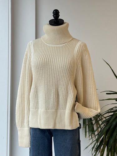 Helmut Lang Chunky Cream Turtleneck Sweater, P/XSmall