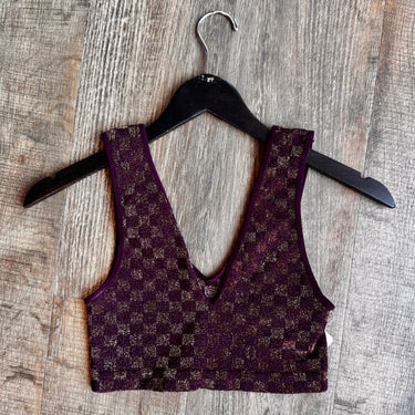 Free People Burgundy Shimmer Crop Tank, XS/S