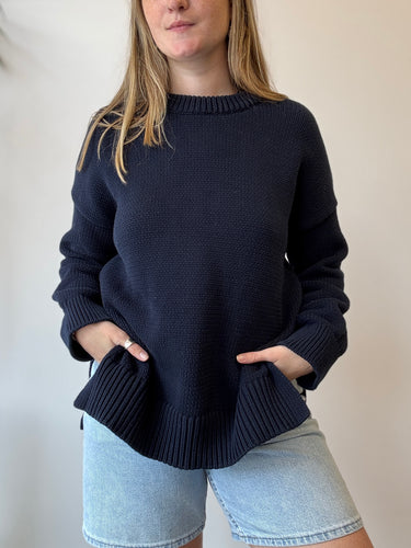 Jenni Kayne Navy Cotton Boyfriend Sweater, Large