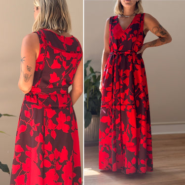 La Ligne Red Floral Midi Dress, XSmall