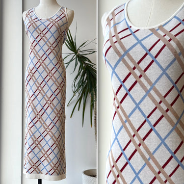 Maeve Plaid Knit Bodycon Dress, Large Petite