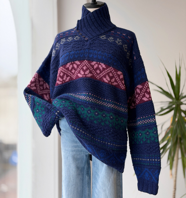 Skyr Vintage Shetland Wool Nordic Shawl Collar Sweater, 38