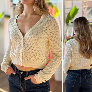 Love Shack Fancy Ecru Heart Eyelet Cardigan- AS IS , Large