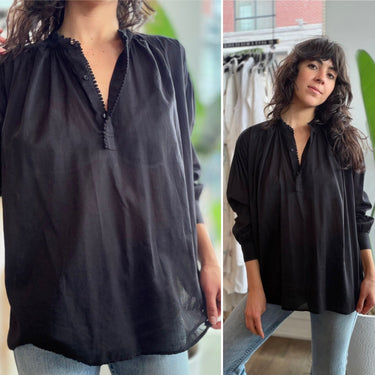 Nili Lotan Sheer Black Popover Blouse, XSmall