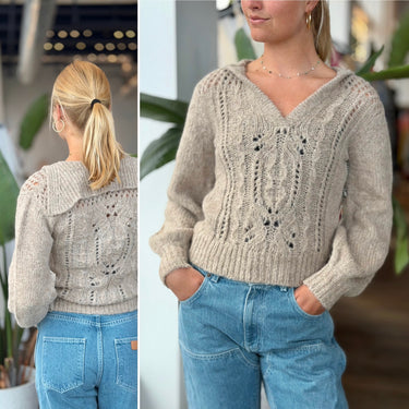 St Roche NWT Oat Alpaca Blend Cable Knit Collared Sweater, XSmall