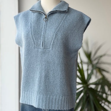 Hartford Blue Knit Half Zip Vest, 1/Small