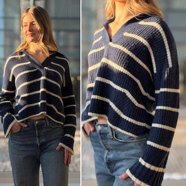 Eleven Six Navy Stripe Baby Alpaca Blend Pullover Sweater, XS/S