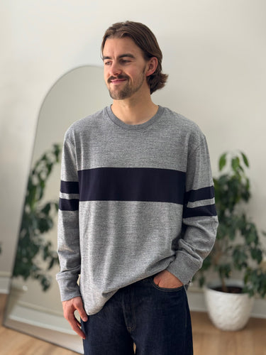 J.Crew Grey and Navy Stripe Crewneck Top, Men's XL