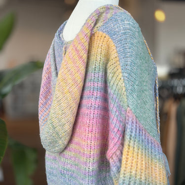 Love Shack Fancy Remington Knit Hoodie in Rainbow Ombre, XS/S