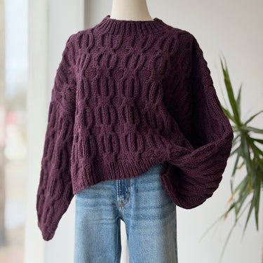 Aliya Wanek NWT Chunky Aubergine Cable Knit Crop Sweater - retail 398, S/M