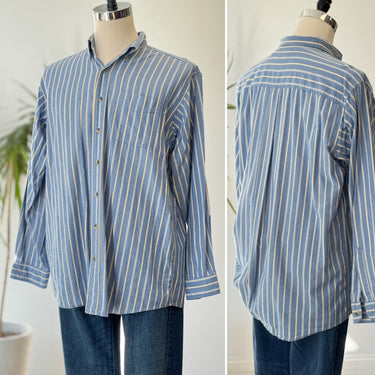 LL Bean Blue Vertical Striped Button Down, Men's Large Tall