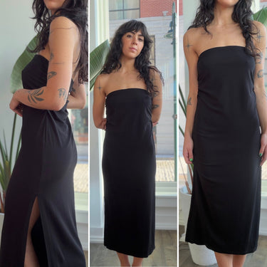Velvet Strapless Black Midi Dress, Medium