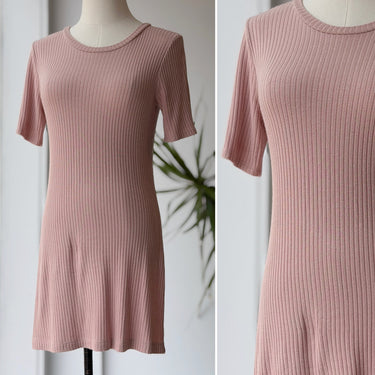 Reformation Pink Rib Short Sleeve Mini Dress, Small
