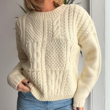 JOA Ivory Patch Cable Knit Sweater, Large