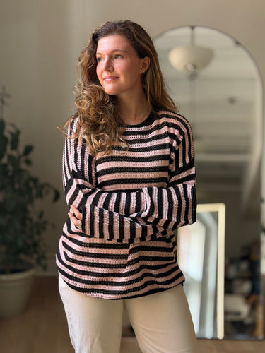 Atelier Delphine NWT Pink & Black Stripe Sweater, Large