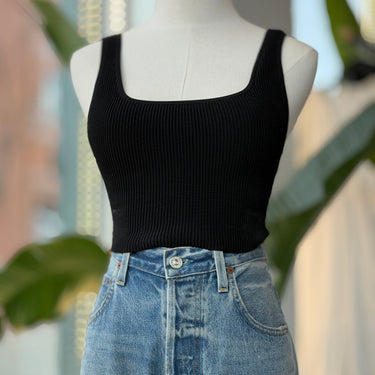 Babaton Black Ribbed Cropped Tank, Small