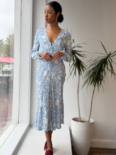 RIXO Katie Blue & White Floral Dress Retail $435, Small