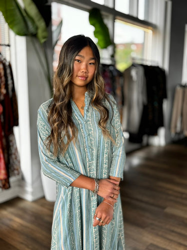 Natalie Martin Teal Paisley Print  Midi Dress, XS