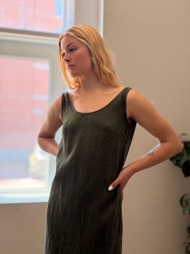 Linen Fox Green Linen Dress, XSmall