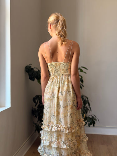En Saison NWT Yellow Olive Floral Tulle Dress, Small