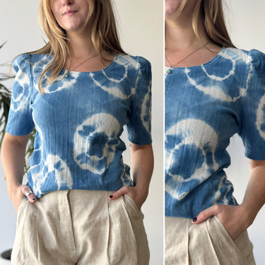 Curator Pointelle Blue Tie Dye Top, Medium