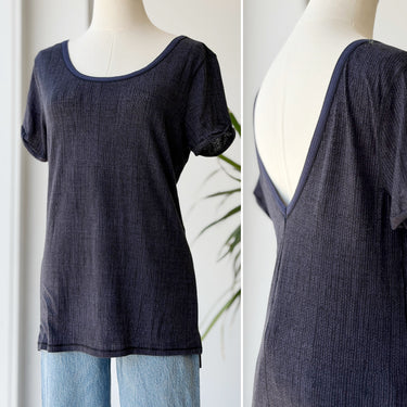 Lululemon Navy Patterned Low Back SS Top, Fits Medium