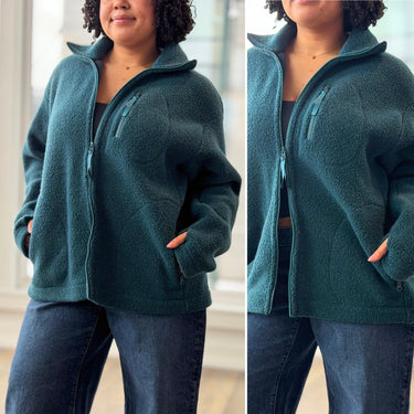 Astrid Wild Minna Minimalist Wool Fleece Jacket -Teal, XLarge